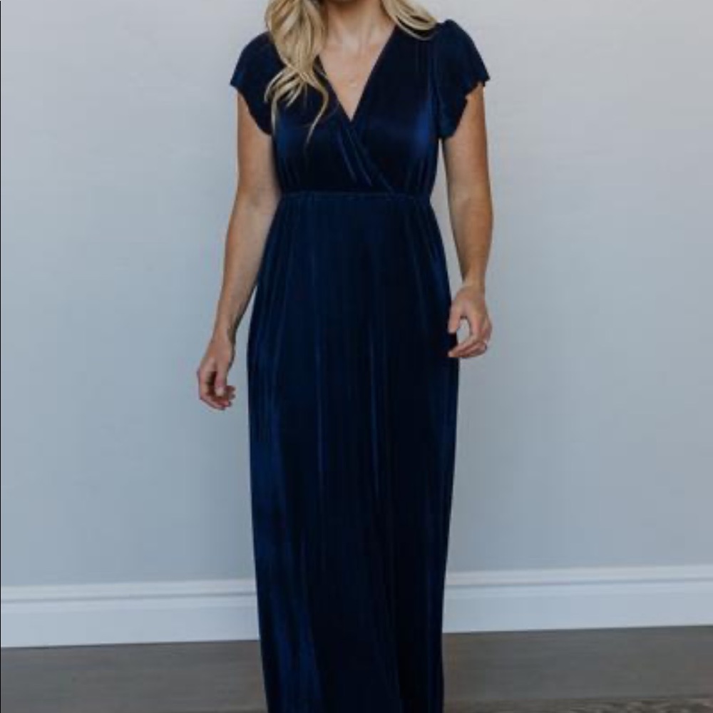Athena Navy Pleated Maxi Dress-NEW WITH TAGS